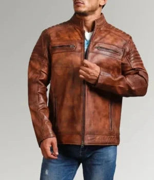 The Waxed Rider | Men's Sheepskin Brown Leather Jacket