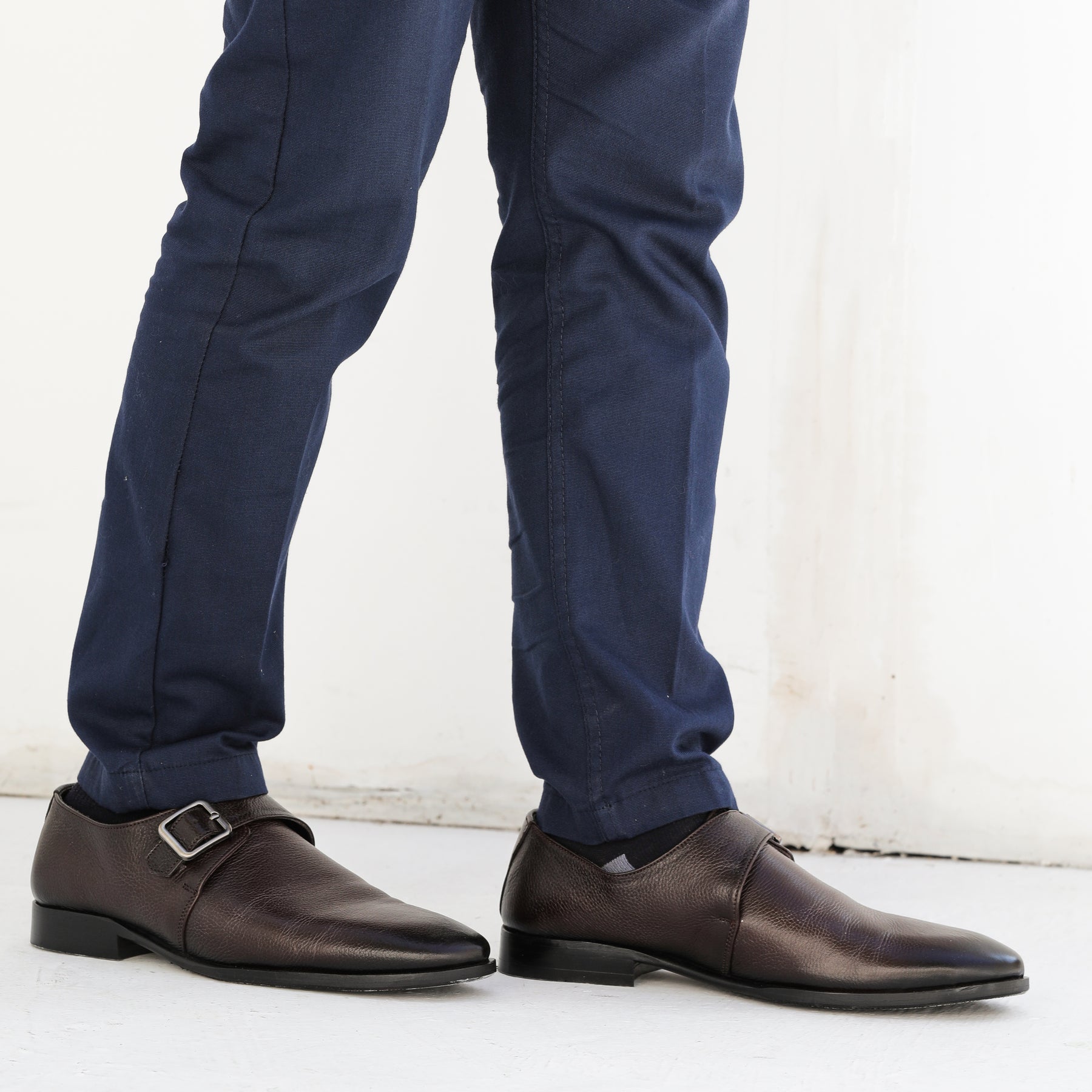 Men's Premium Brown Leather Monk Strap Shoes with Silver Buckle