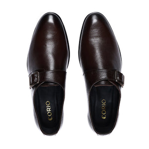 Men's Premium Brown Leather Monk Strap Shoes with Silver Buckle