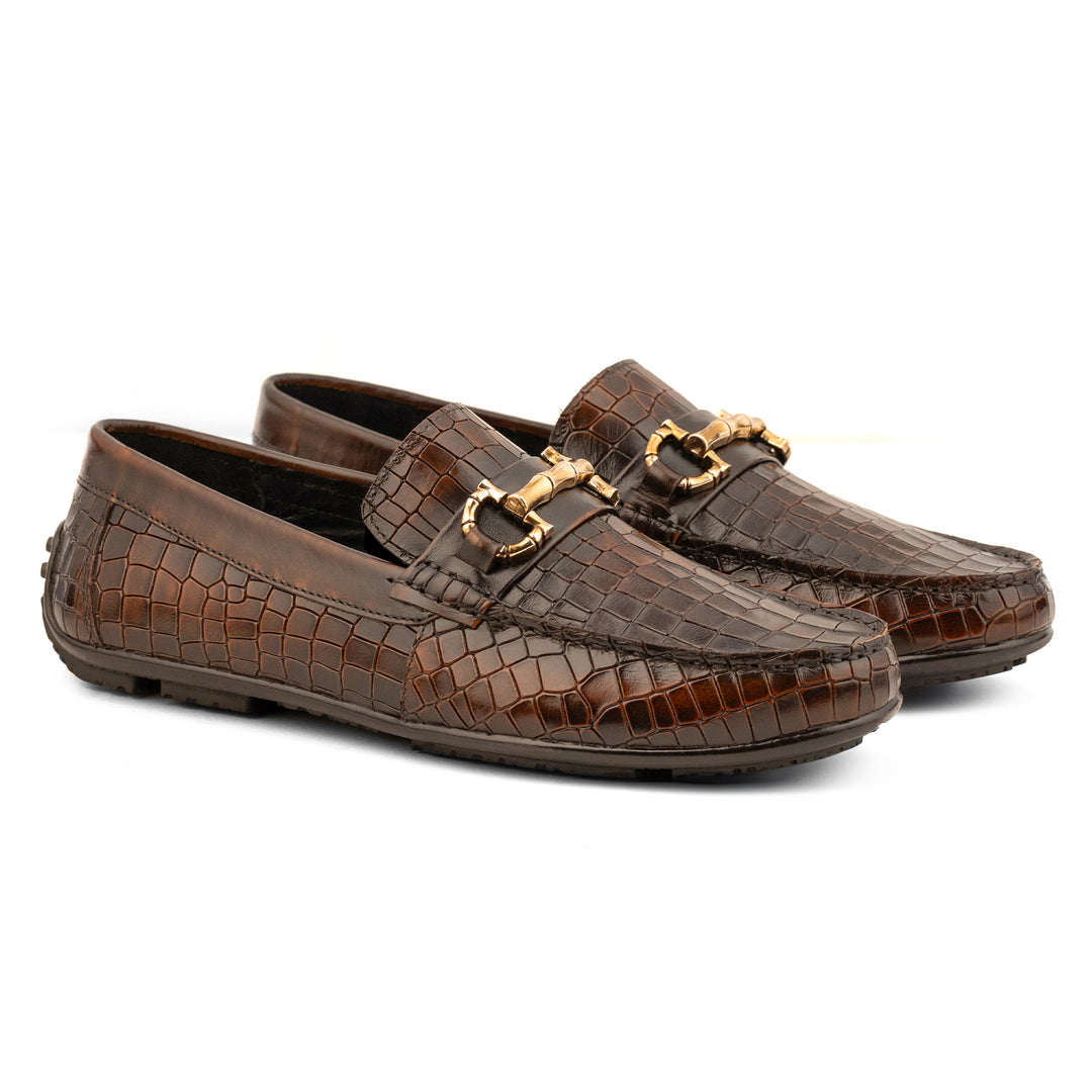 Men's Dark Brown Suede Penny Loafers with Leather Trim