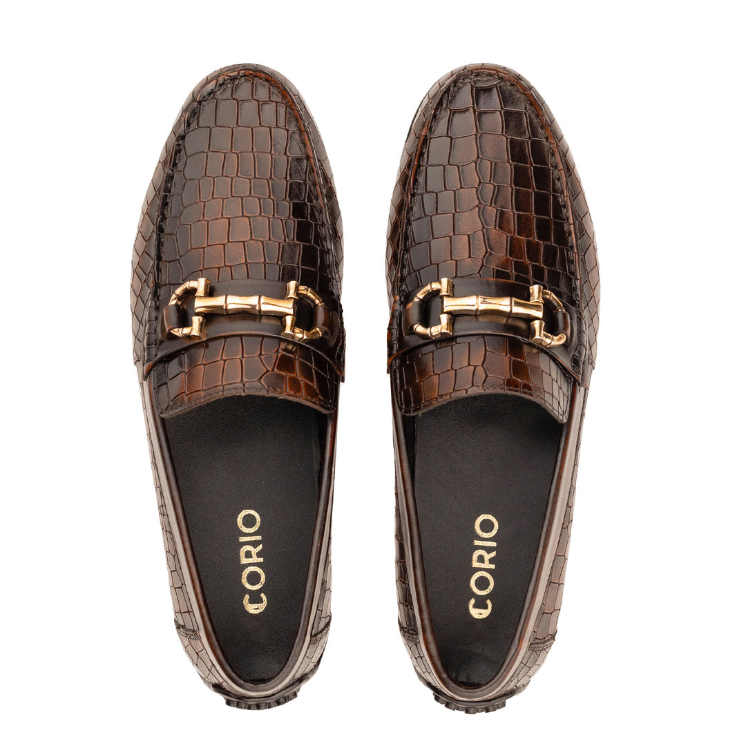 Men's Dark Brown Suede Penny Loafers with Leather Trim