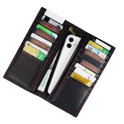 Classic Leather Long Wallet – 12-Slot Card Organizer with Zipper Coin Pocket & Smartphone Compartment