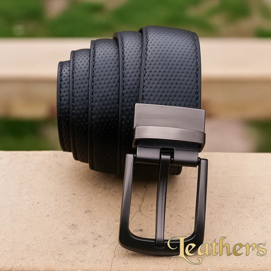 Double Sided Black Dotted Dress Leather Belt For Men