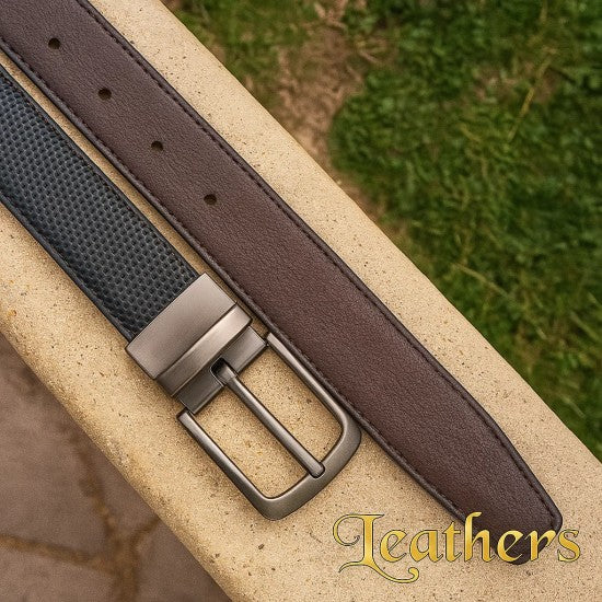 Double Sided Black Dotted Dress Leather Belt For Men