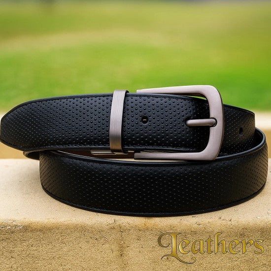 Double Sided Black Dotted Dress Leather Belt For Men