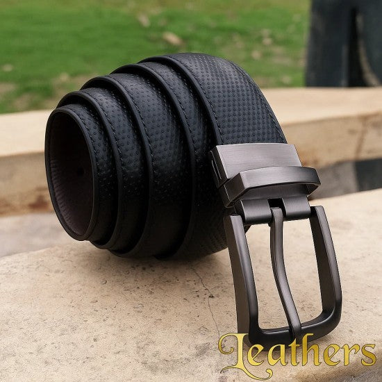 Double Sided Black Dotted Dress Leather Belt For Men