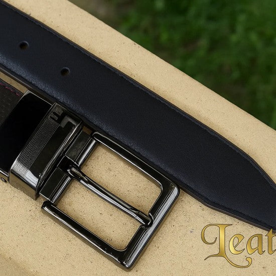 Double Sided Dark Brown Dotted Dress Leather Belt For Men