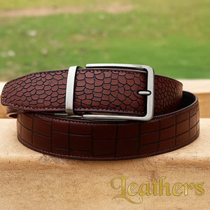 Double Sided Crocodile Style Brown Men's Leather Belt