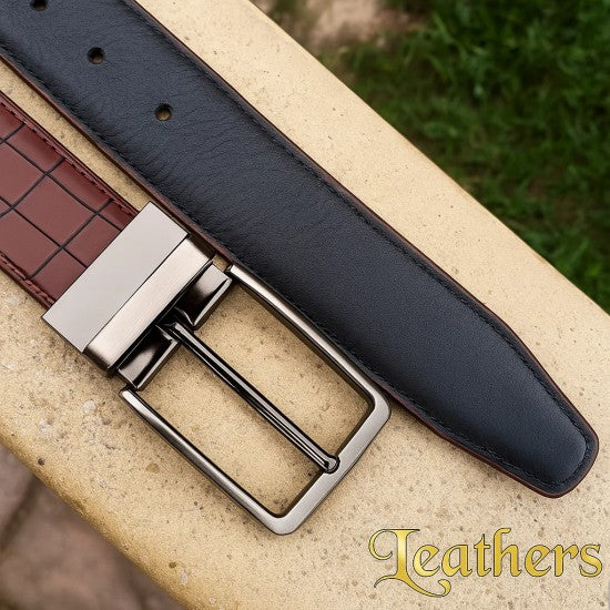 Double Sided Crocodile Style Brown Men's Leather Belt