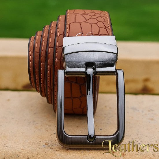 Double Sided Crocodile Style Mustard Men's Leather Belt