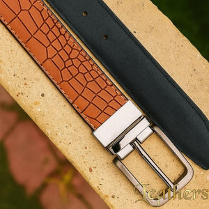 Double Sided Crocodile Style Mustard Men's Leather Belt
