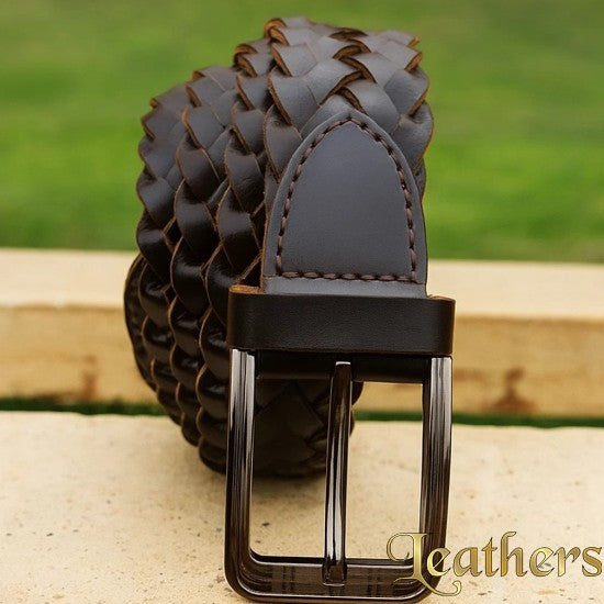 Handmade Weaving Brown Casual Leather Belt For Men