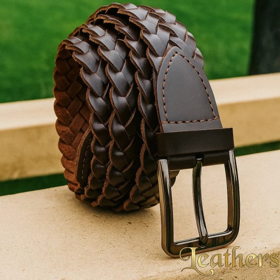 Handmade Weaving Brown Casual Leather Belt For Men