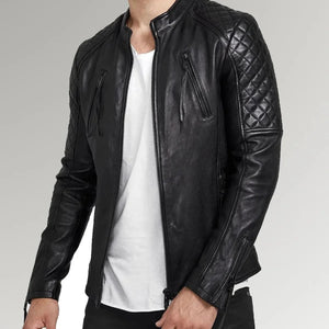 Nightfall | Men's Diamond Quilted Black Leather Biker Jacket