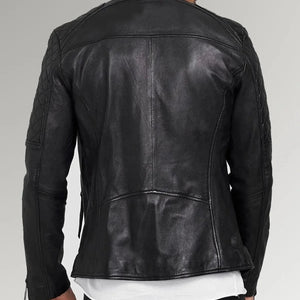 Nightfall | Men's Diamond Quilted Black Leather Biker Jacket