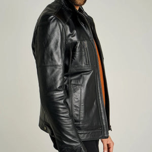 Rockafella | Men's Black Sheepskin Leather Biker Jacket