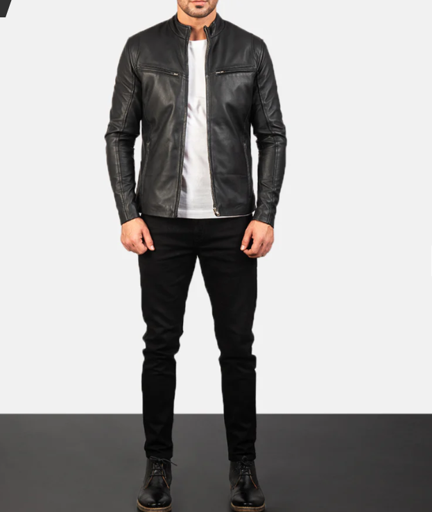 Ionic Black Leather Biker Jacket