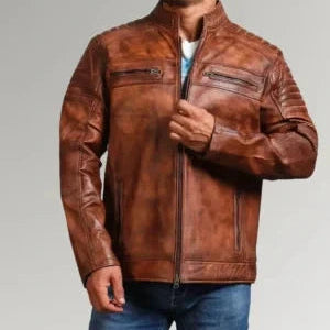 The Waxed Rider | Men's Sheepskin Brown Leather Jacket