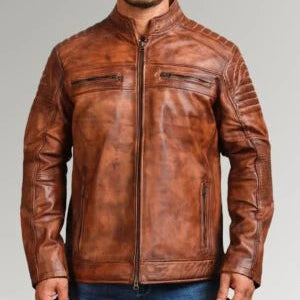The Waxed Rider | Men's Sheepskin Brown Leather Jacket