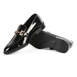 Men's Patent Leather Bit Loafers - Glossy Black with Rose Gold Hardware
