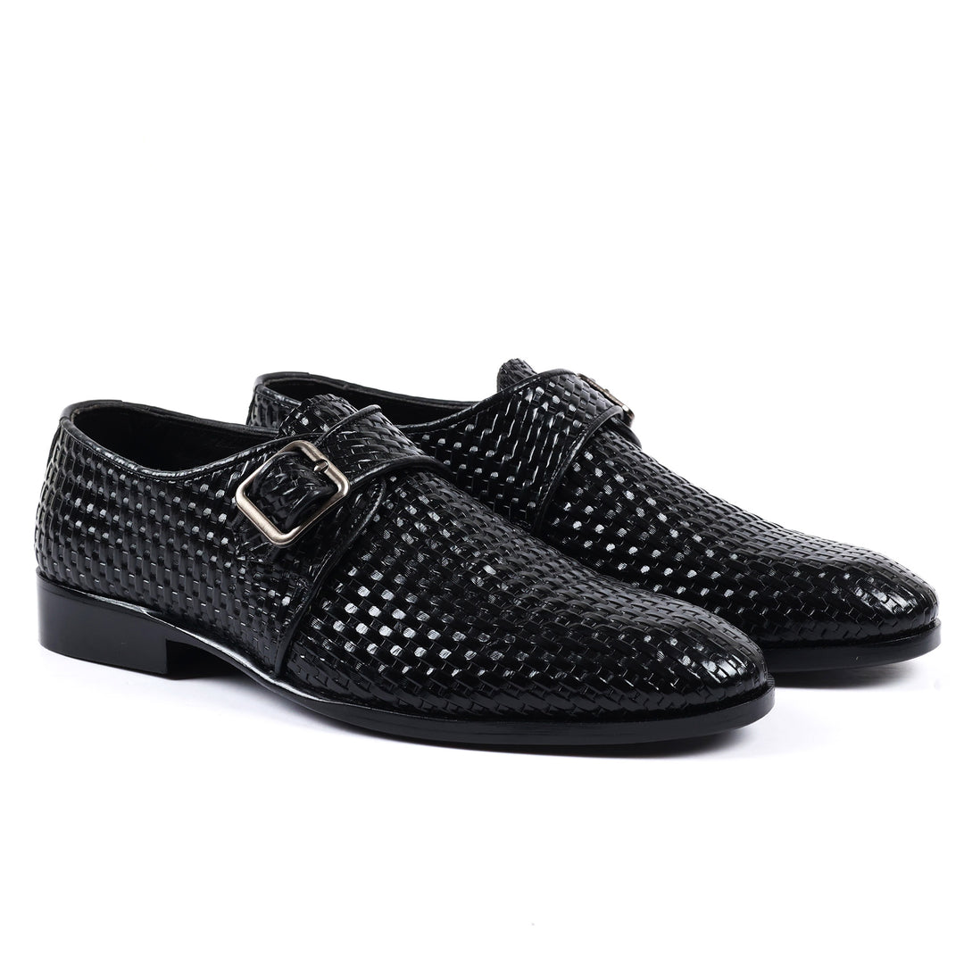 Men's Slate black Pebbled Leather Driving Loafers with Gold Bit