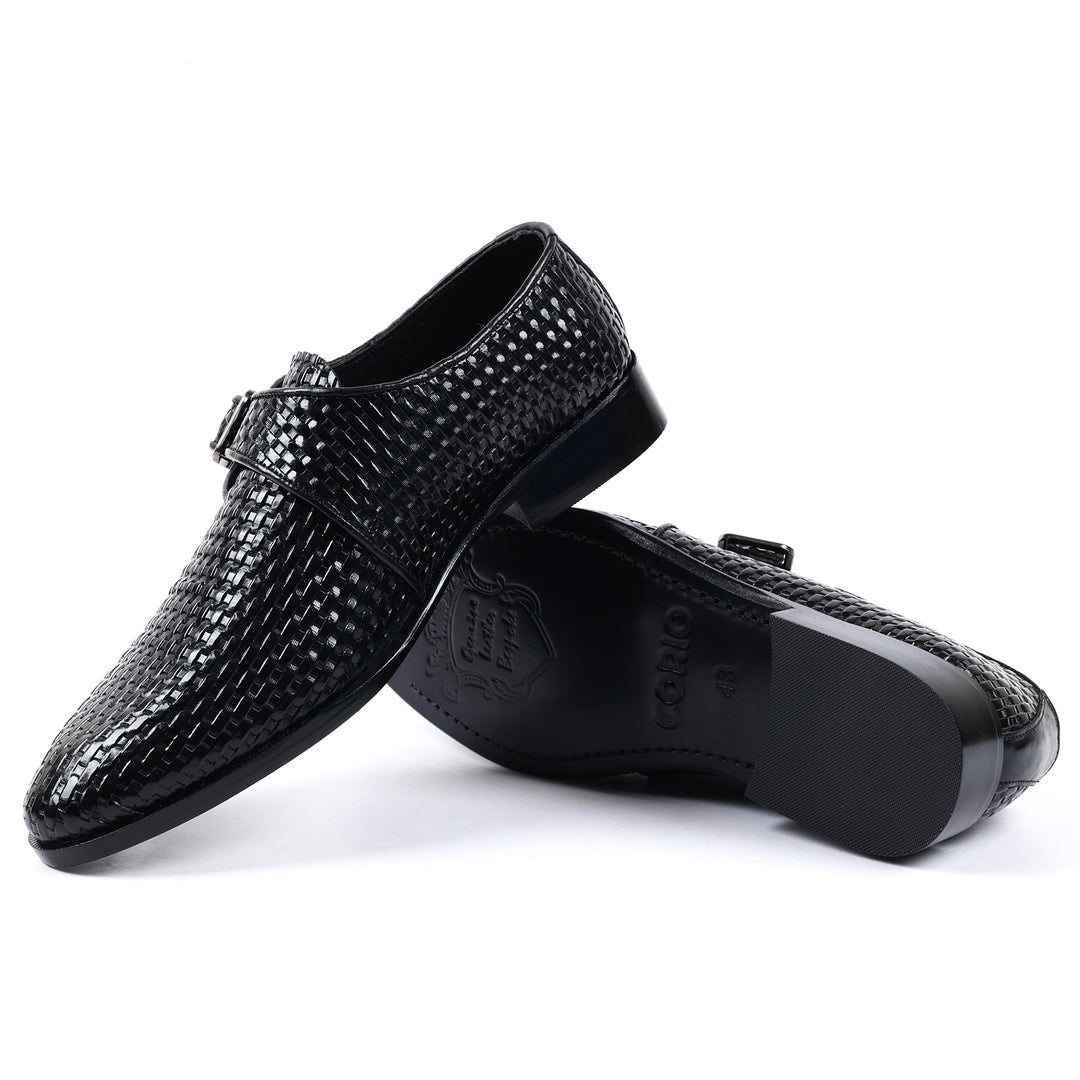 Men's Slate black Pebbled Leather Driving Loafers with Gold Bit