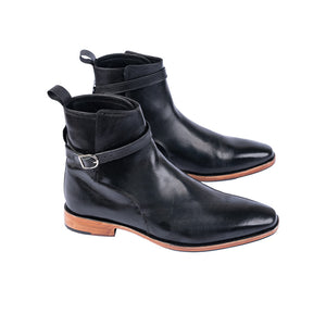 Polished Black Leather Ankle Boots with Natural Sole