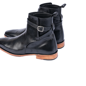 Polished Black Leather Ankle Boots with Natural Sole