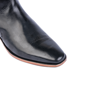 Polished Black Leather Ankle Boots with Natural Sole