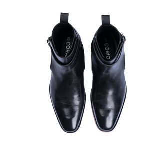 Polished Black Leather Ankle Boots with Natural Sole