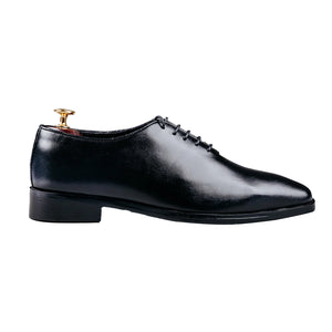 Men's Black Polished Leather Plain Toe Oxford Shoes