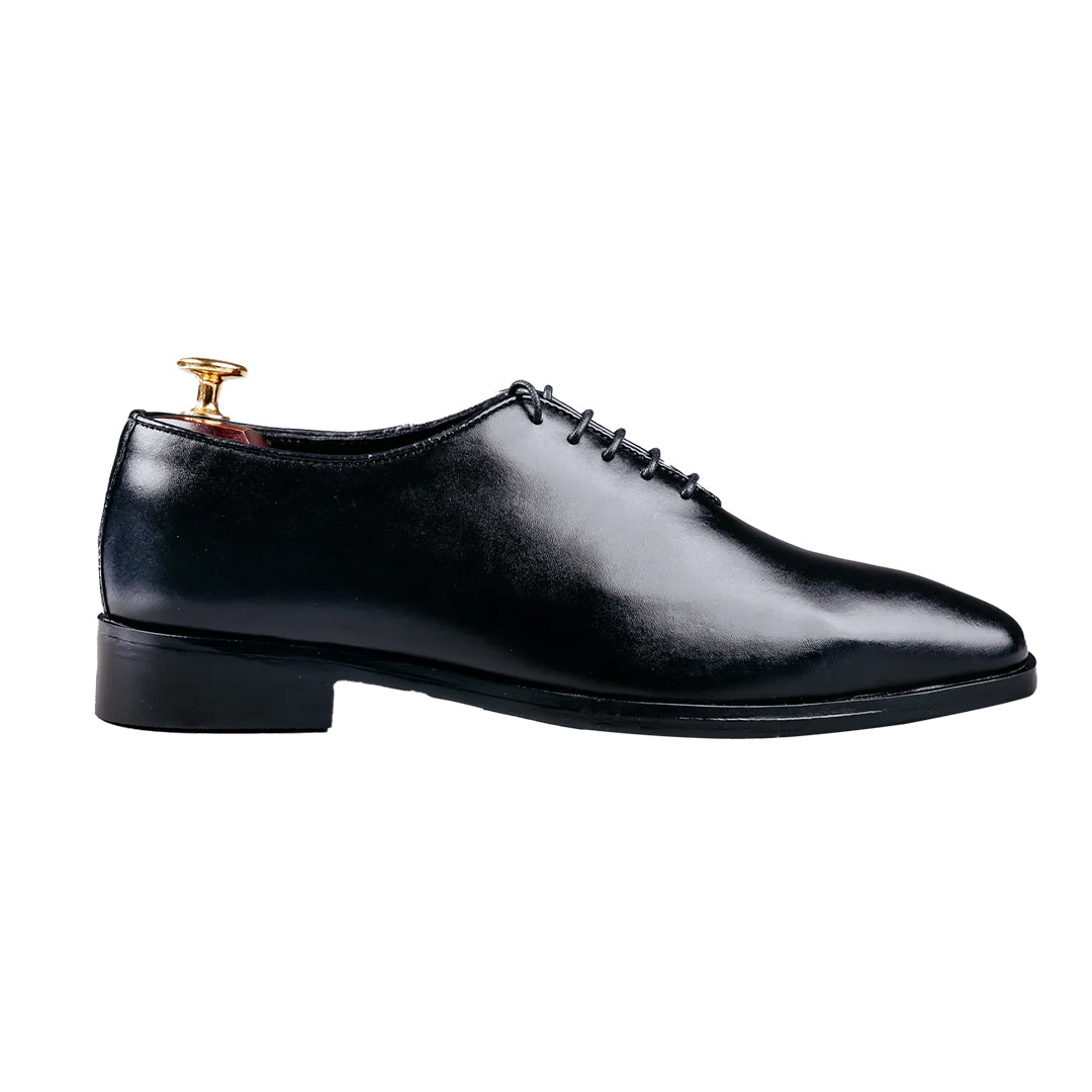 Men's Black Polished Leather Plain Toe Oxford Shoes