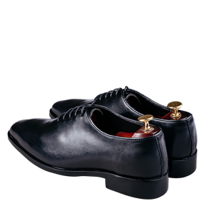 Men's Black Polished Leather Plain Toe Oxford Shoes