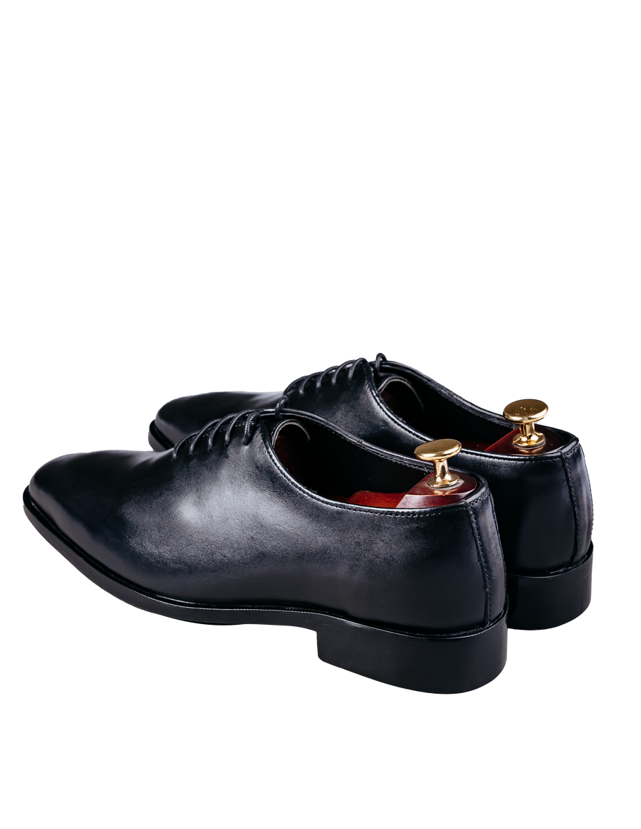 Men's Black Polished Leather Plain Toe Oxford Shoes