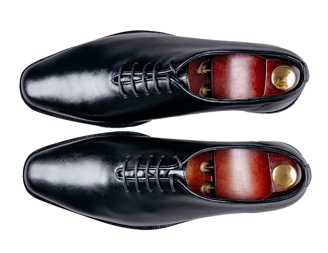 Men's Black Polished Leather Plain Toe Oxford Shoes