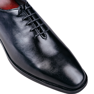 Men's Black Polished Leather Plain Toe Oxford Shoes