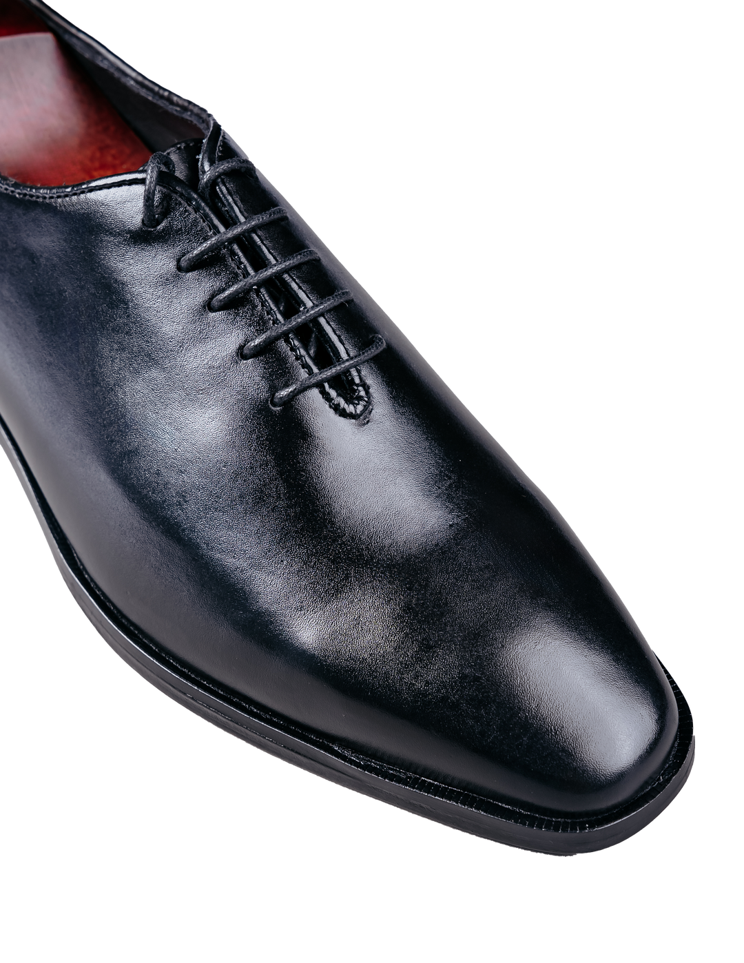 Men's Black Polished Leather Plain Toe Oxford Shoes