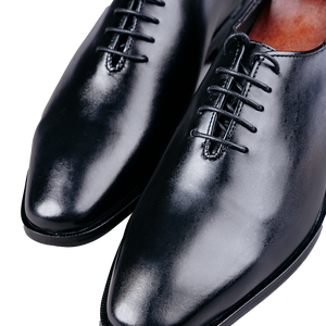 Men's Black Polished Leather Plain Toe Oxford Shoes