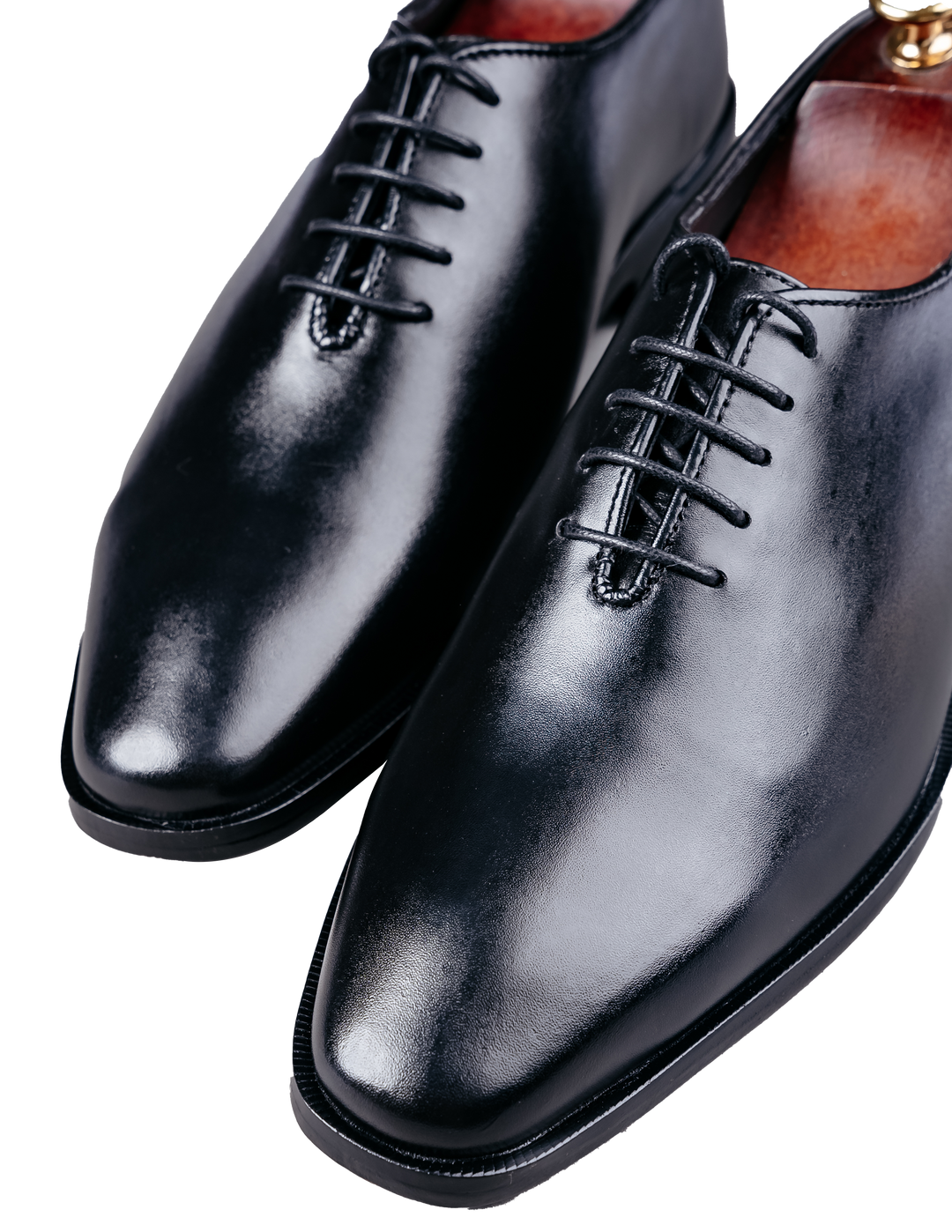 Men's Black Polished Leather Plain Toe Oxford Shoes