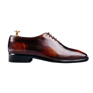 Men's Burnished Leather Plain Toe Oxford (Brown Patina)