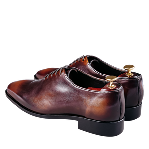 Men's Burnished Leather Plain Toe Oxford (Brown Patina)