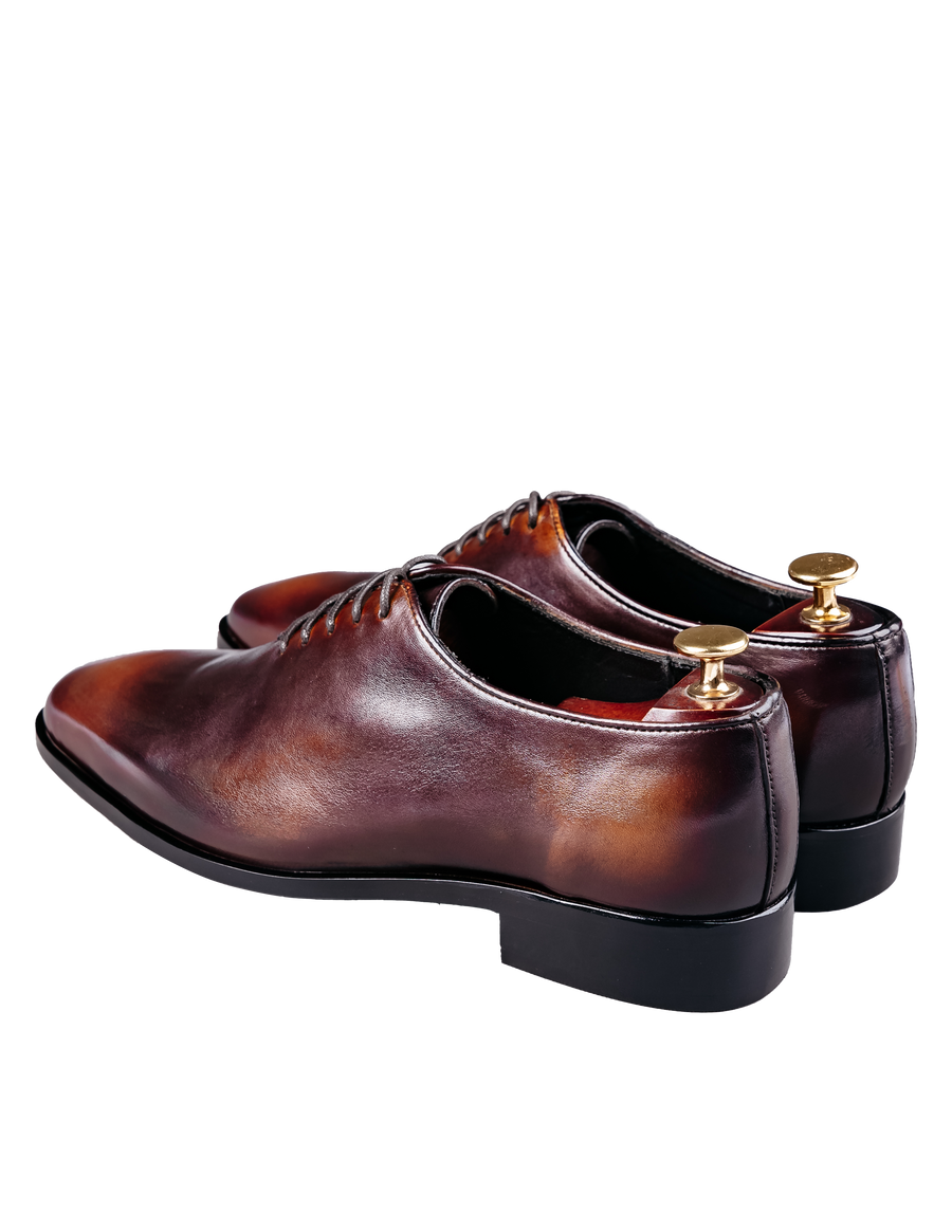 Men's Burnished Leather Plain Toe Oxford (Brown Patina)
