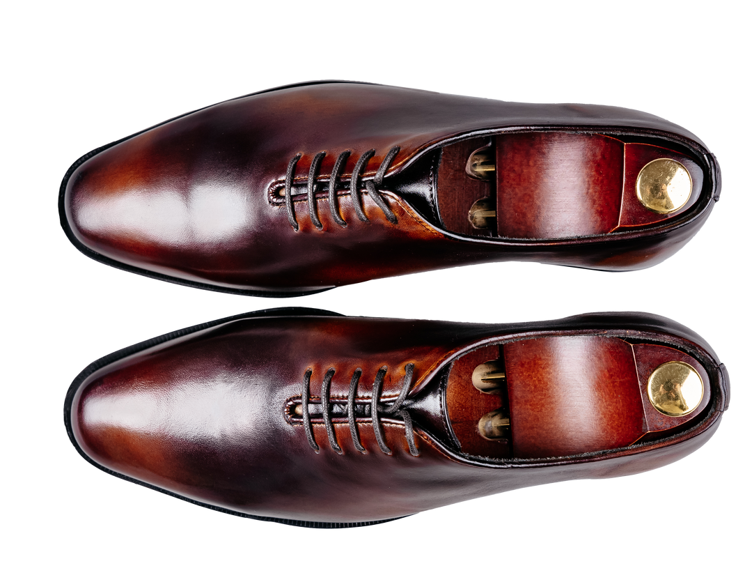 Men's Burnished Leather Plain Toe Oxford (Brown Patina)