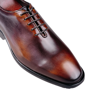 Men's Burnished Leather Plain Toe Oxford (Brown Patina)
