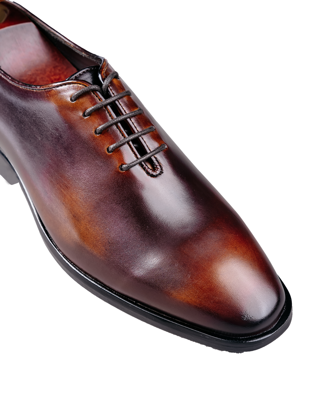 Men's Burnished Leather Plain Toe Oxford (Brown Patina)