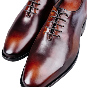 Men's Burnished Leather Plain Toe Oxford (Brown Patina)