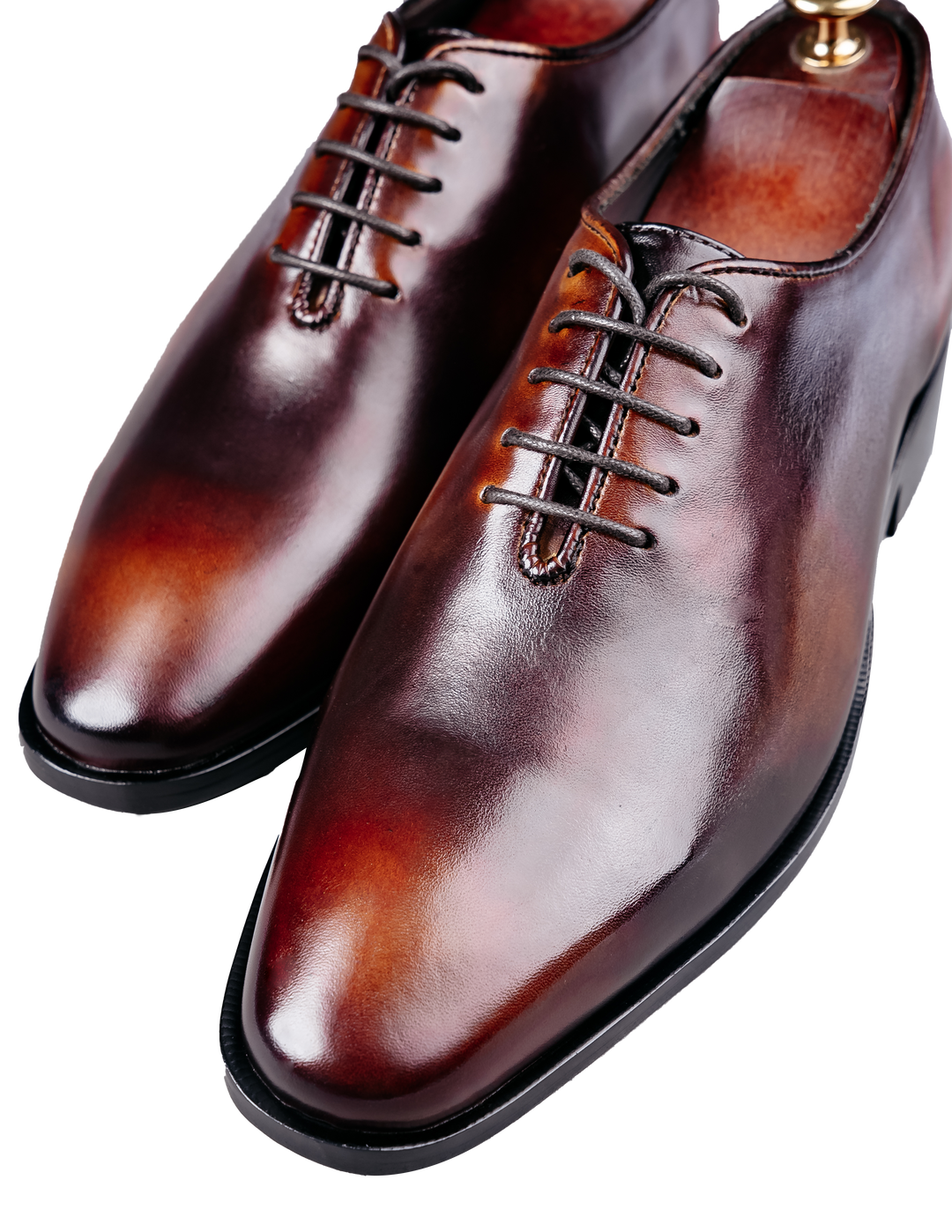 Men's Burnished Leather Plain Toe Oxford (Brown Patina)