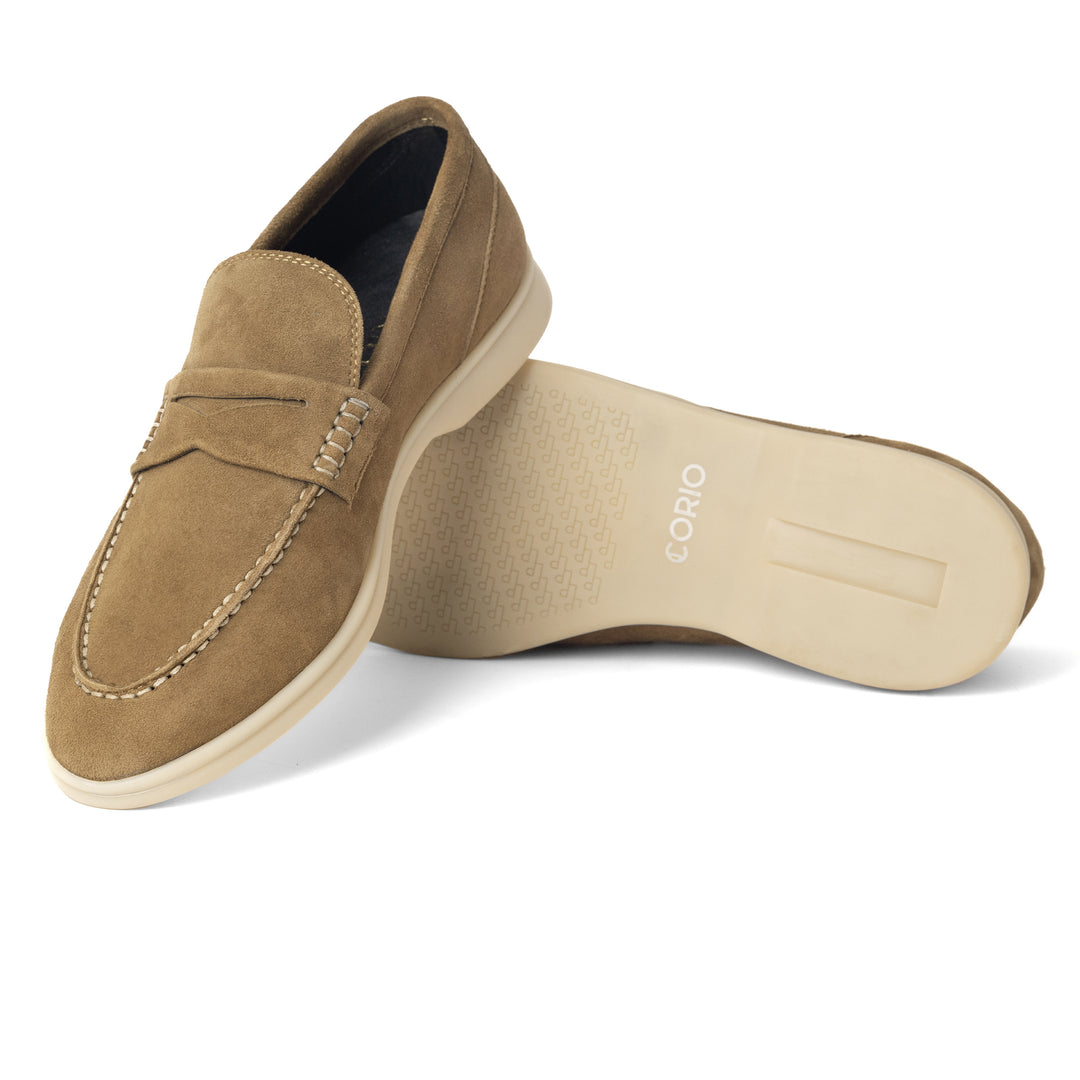 Men's beige Suede Cow Leather Penny Loafers