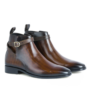 Hand-Finished Buckle Strap Boots (Dark Brown Patina)