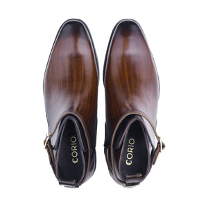 Hand-Finished Buckle Strap Boots (Dark Brown Patina)